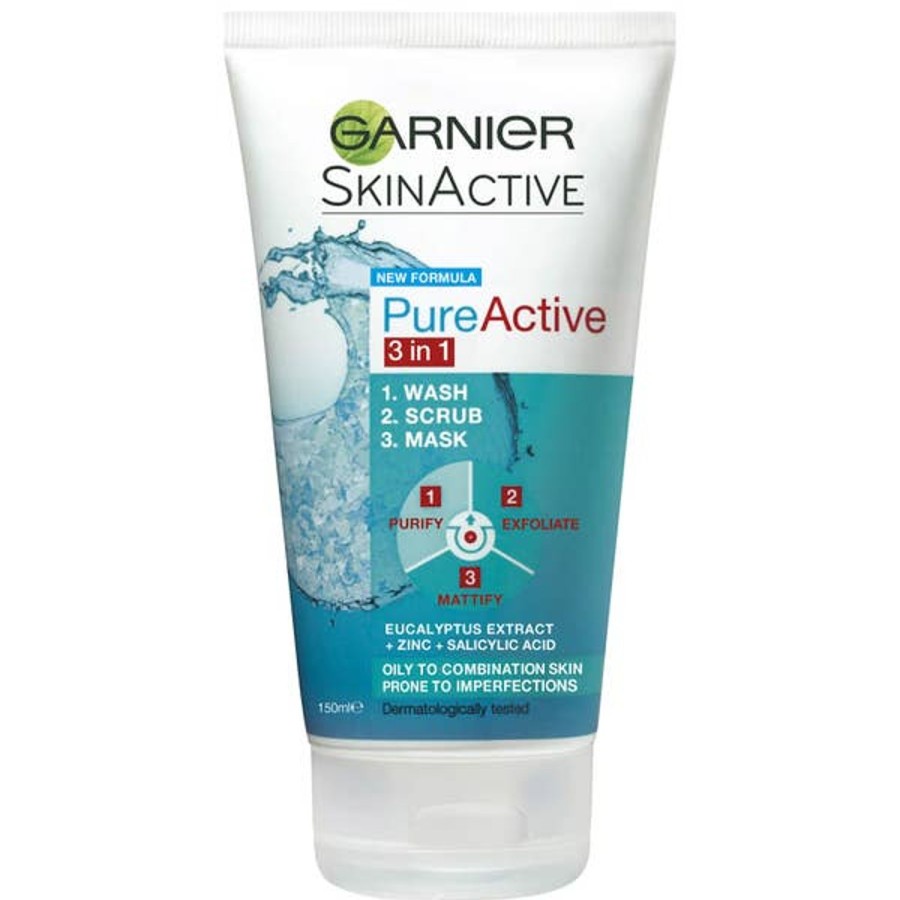 Skincare Garnier | Garnier Skinactive Pureactive 3-In-1 Wash, Scrub And Mask 150Ml